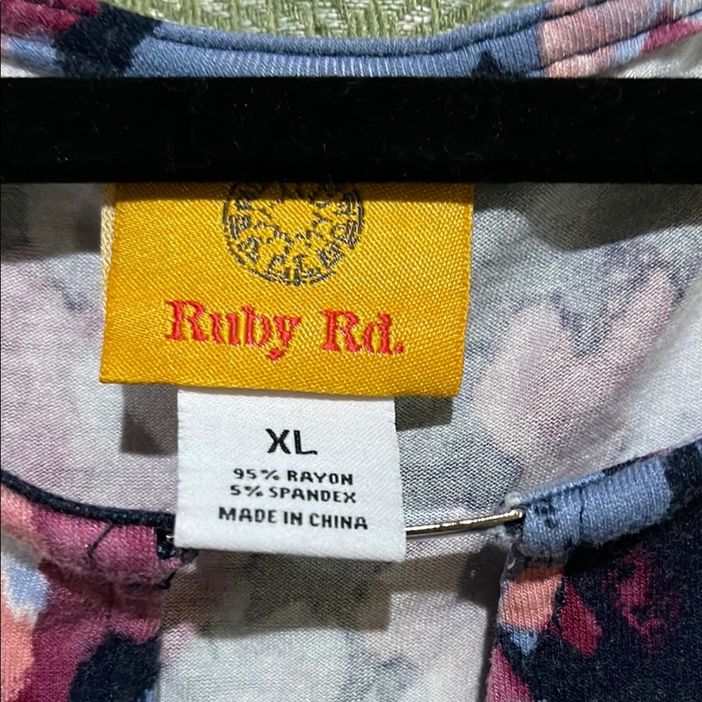 Ruby Rd. Purple and Pink Rounded Neckline 3/4 Sleeve Blouse - Picture 2 of 10